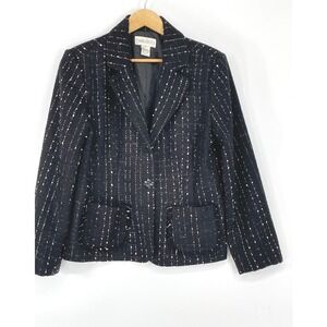 Carlucci Y2K Womens Blazer 6 Tweed Black Pink White Fringe Professional
